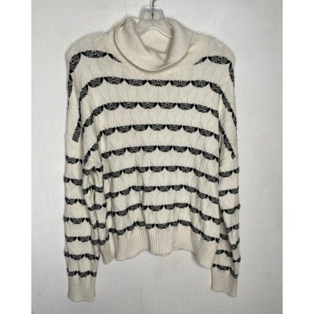 NWOT Joie Striped Turtleneck Cozy Sweater Pullover Women Size XL Ivory/Black